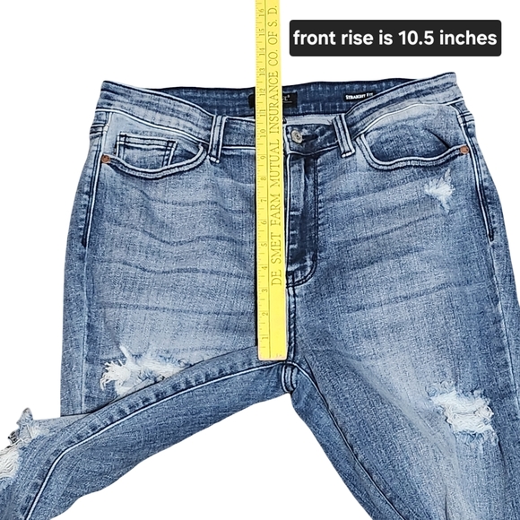 JUDY BLUE Jeans 13/31 Distressed Straight Leg Mid Rise Raw Hem Style JB82425MD - Picture 5 of 10